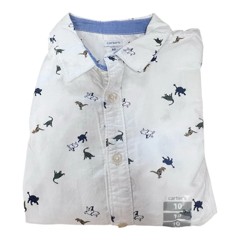 Carter's Dinosaur Oxford Boys Shirt Top Button Down Size 10‎